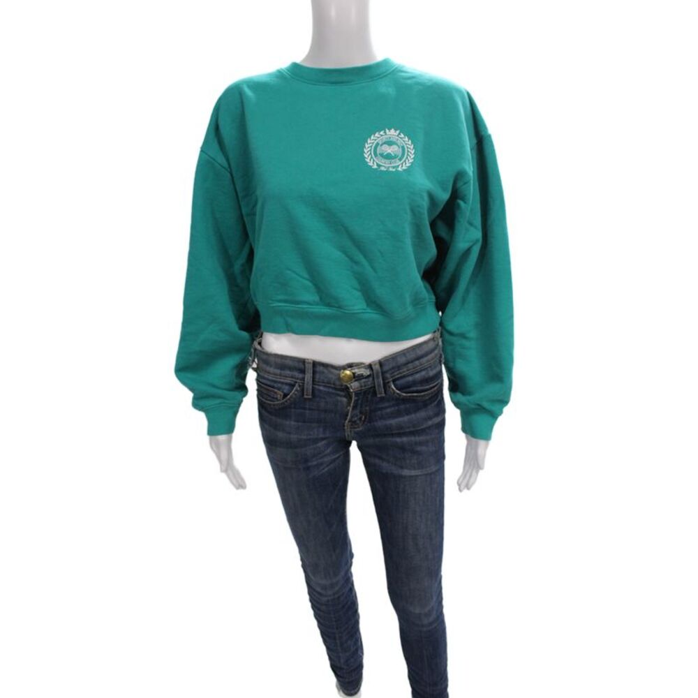 Sporty & Rich Women Pullover Sweatshirt Green Cotton Long Sleeve Size S